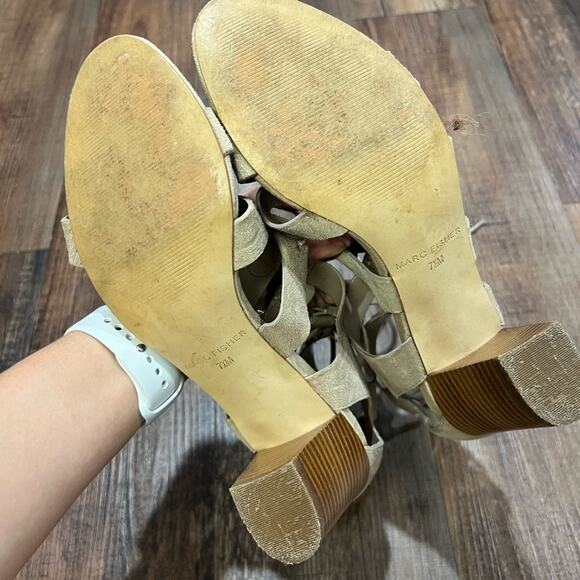 Marc Fisher Women's Tan Open Toe Beige Heel Sandals - Picture 4 of 4